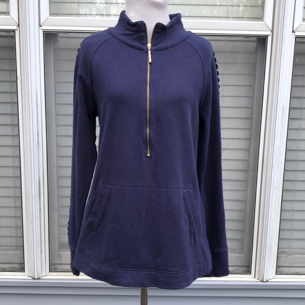 Lilly Pulitzer Navy Blue 1/2 Zip Vented Sleeves Barrel Pocket Pullover size M